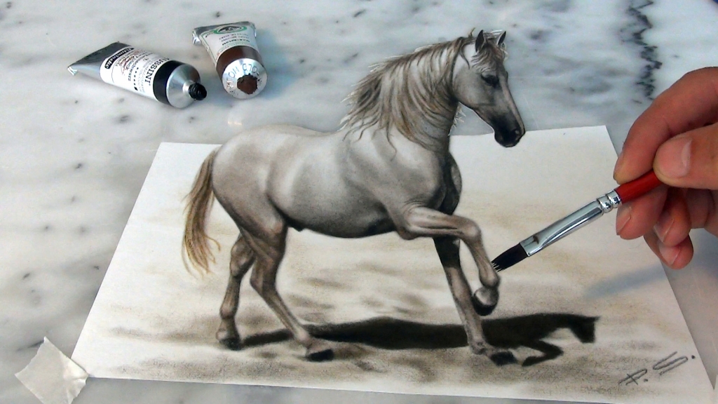 3D Zeichnung white horse