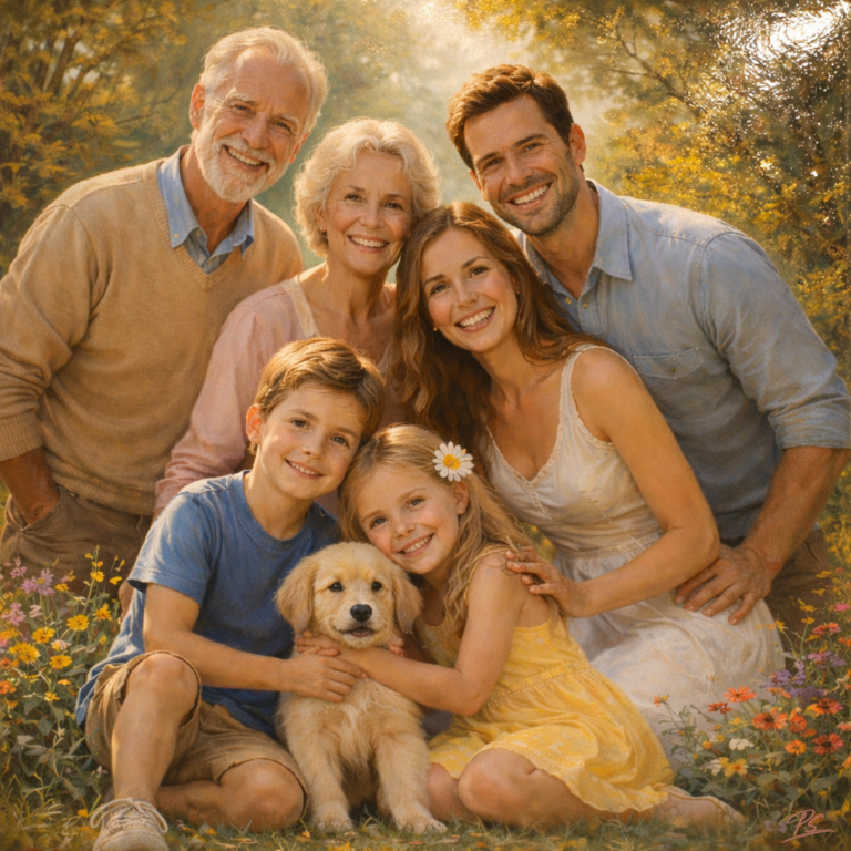 familienportrait grosseltern malen lassen nach foto